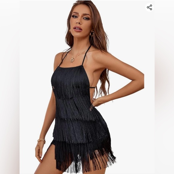 NWOT- Women's Sexy Fringe Halter Waist Tie Back Sleeveless Romper/ Jumpsuit - Picture 2 of 12